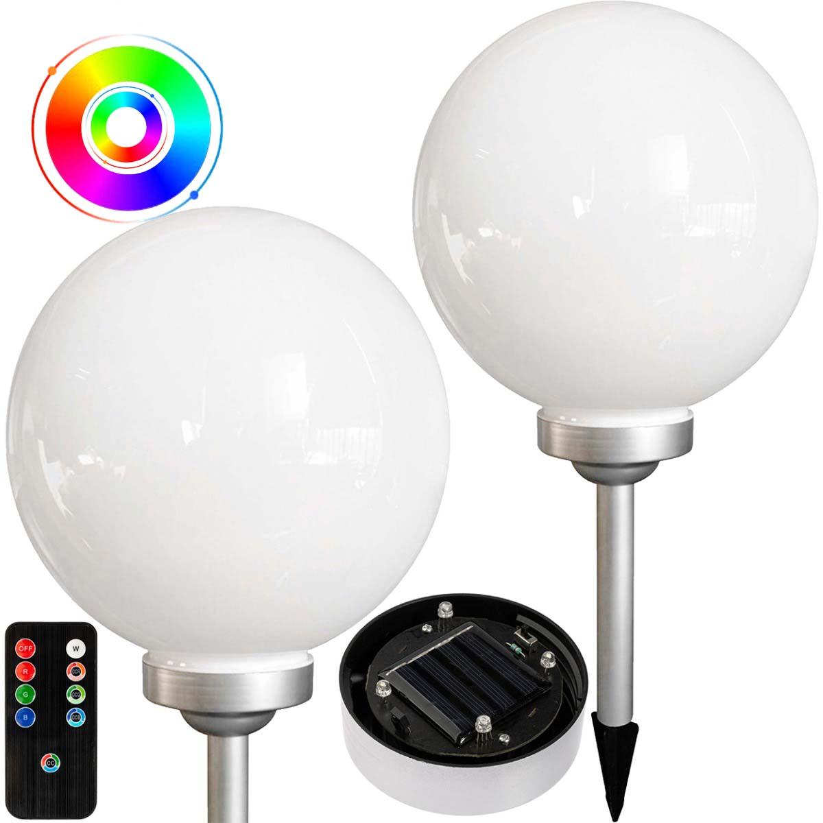 LED SOLÁRNE ZÁHRADNÉ SVIETIDLO RGB BALL 30 CM BIELO-STRIEBORNÉ + DIAĽKOVÉ OVLÁDANIE VOLTENO