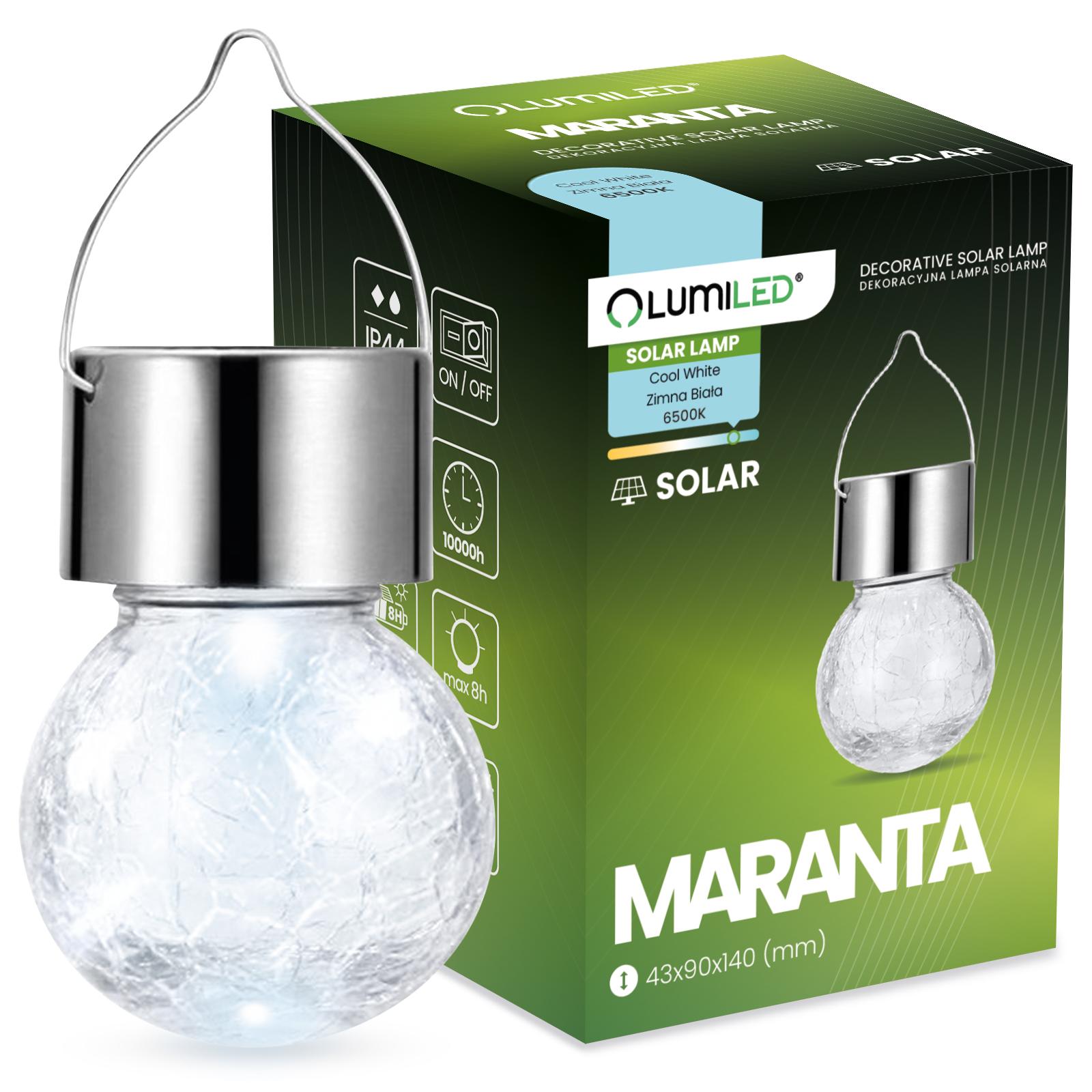 MARANTA IP44 6500K LUMILED SOLAR LED GARDEN GLASS PENDANT BALL LAMP