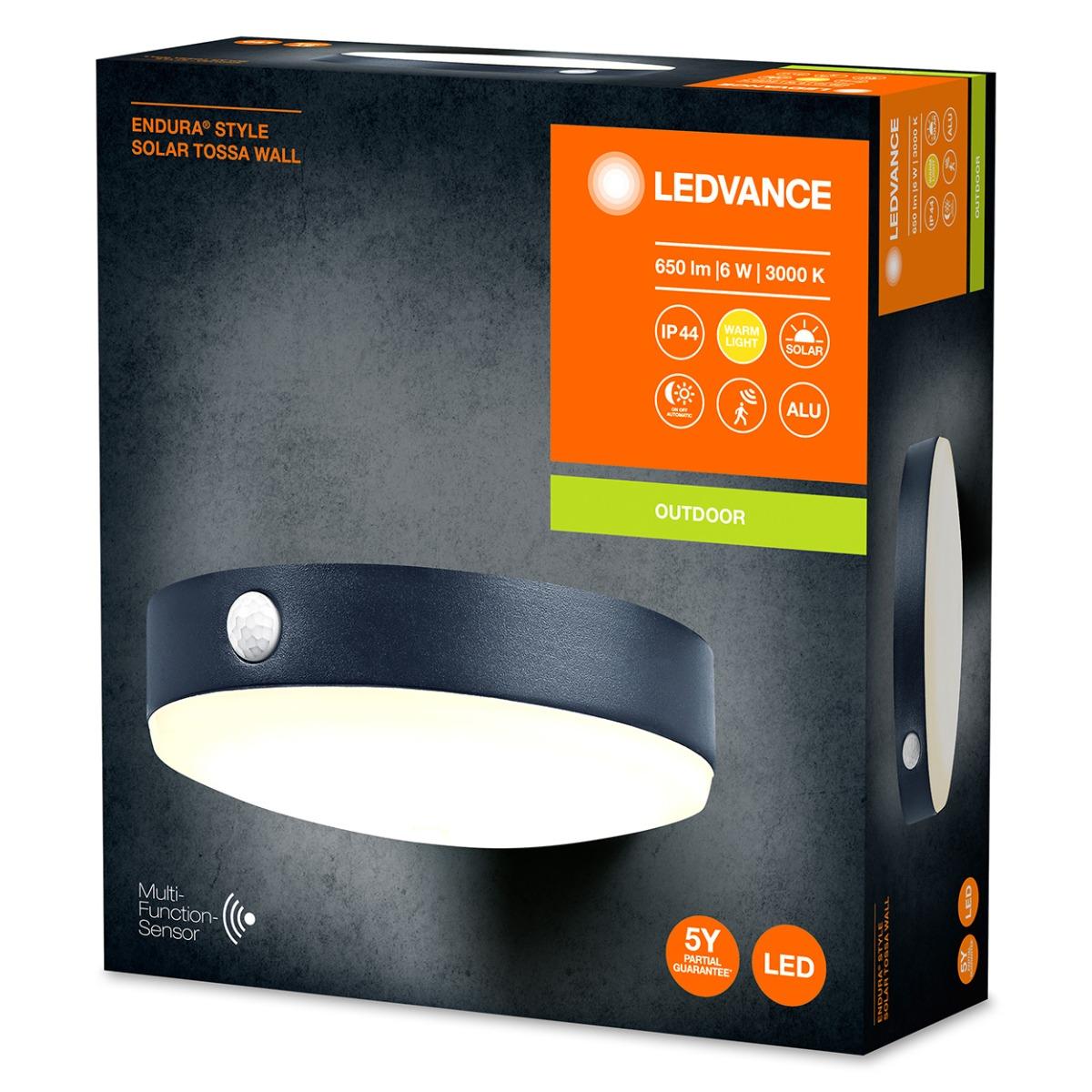 Nástenná fasádna lampa ENDURA Style Solar Tossa Wall Sensor 6W 3000K LEDVANCE